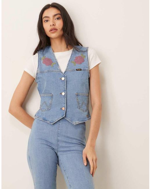 Wrangler Blue X Lainey Wilson Cowboy Fitted Denim Waistcoat Co-ord