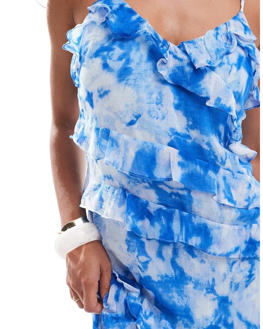 ONLY Blue – midaxi-kleid mit abstraktem druck und rüschenlagen