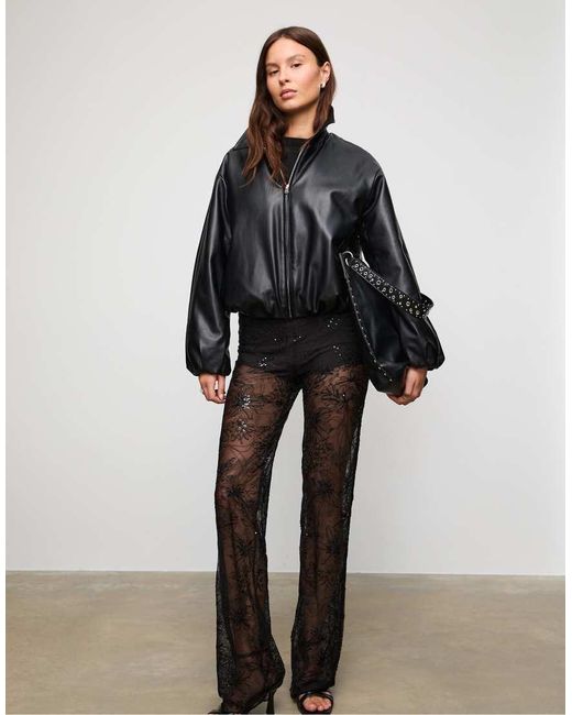 Stradivarius Black Loose-fitting Trousers With Sequinned Embroidery