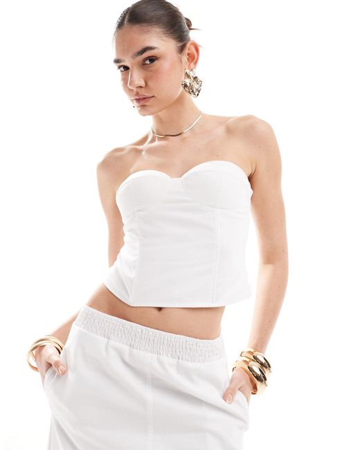 4th & Reckless White Linen Look Sweetheart Neck Bandeau Corset Top Co-ord