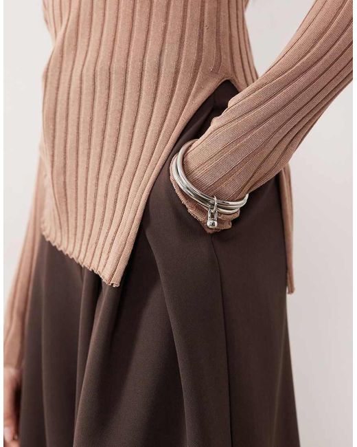 ARRANGE Brown Fine Rib Long Sleeve Knit Top
