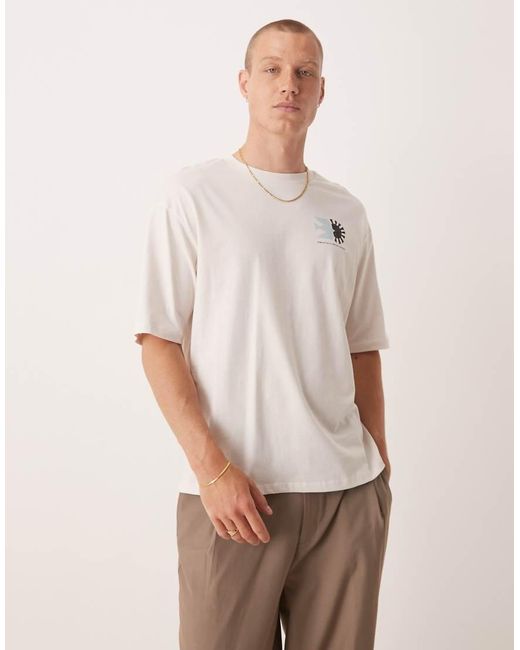 SELECTED Oversized T-Shirt Met Print Op De Achterkant in het Natural voor heren