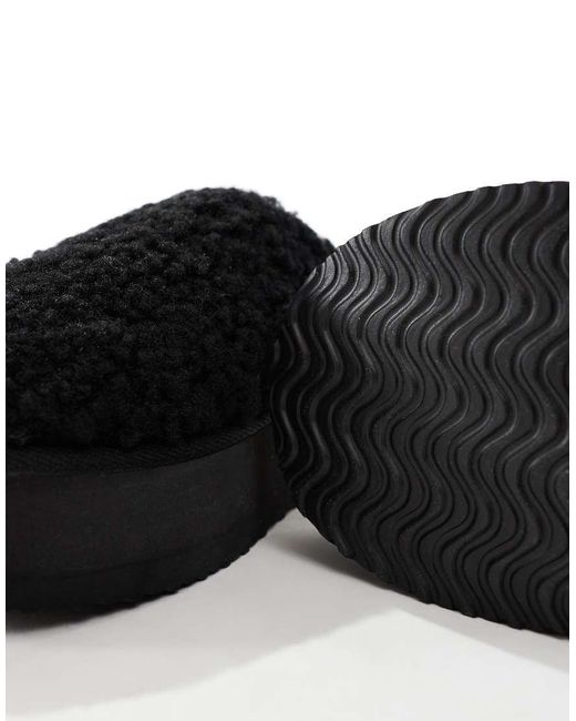 SEQWL Black Fluffy Teddy Flatform Mules