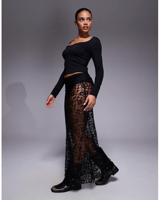 ASOS Blue Lace Bias Maxi Skirt
