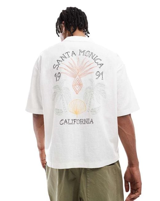 Pull&Bear White Santa Monica Back Print Shirt for men