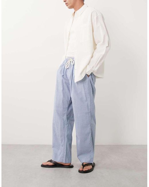 Abercrombie & Fitch Blue Cotton Rich baggy Pull On Seersucker Pants for men
