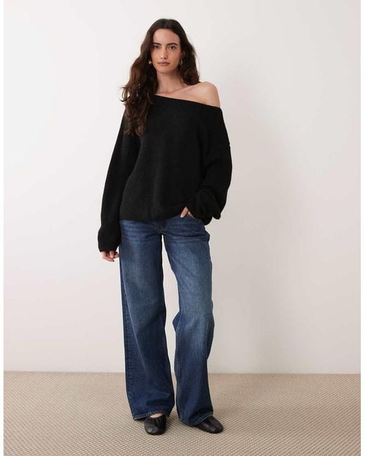 Miss Selfridge Black Slouchy Slash Neck Jumper