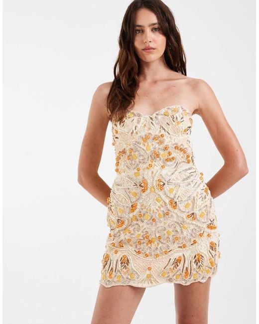 ASOS Natural Embellished Bandeau Mini Dress