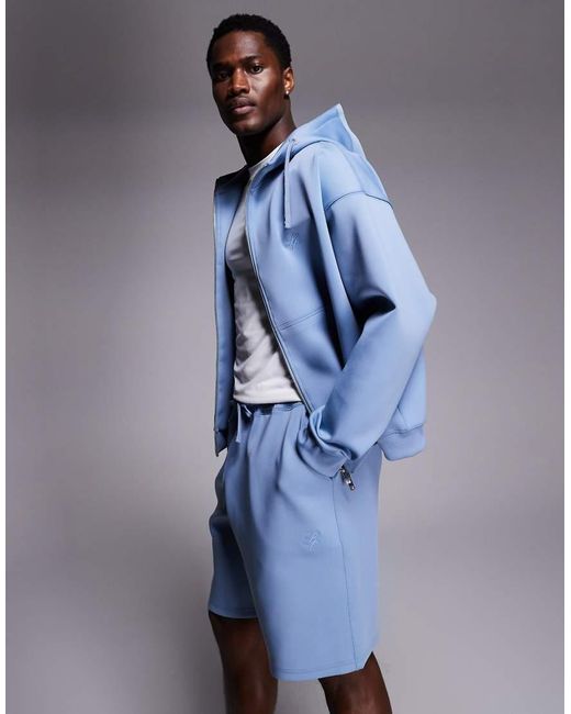 Liquor N Poker Blue Scuba-Style Fabric Sweat Shorts Co-Ord for men