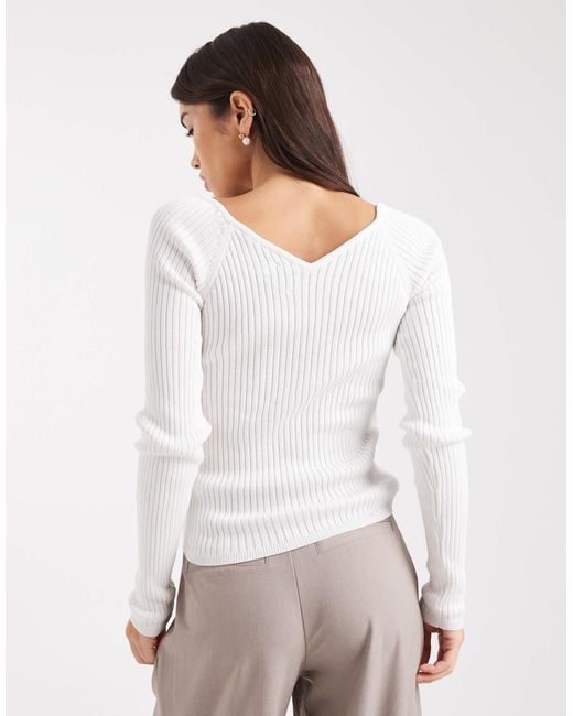 ASOS White Knitted Structured V Neck Top