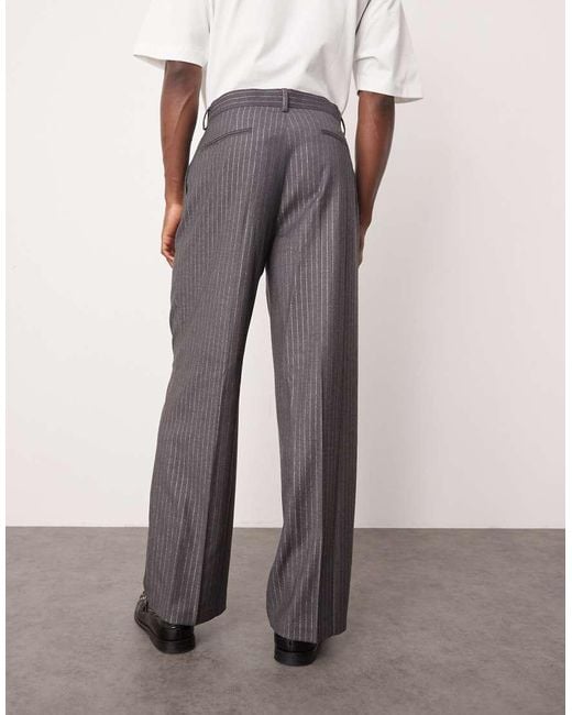 ASOS Gray Smart Wide Leg Metallic Pinstripe Pants for men