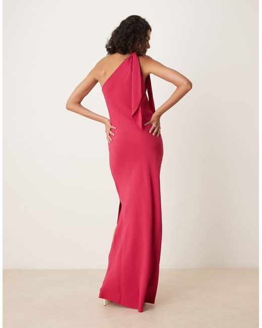 Mango Pink Tie Detail One Shoulder Maxi Dress