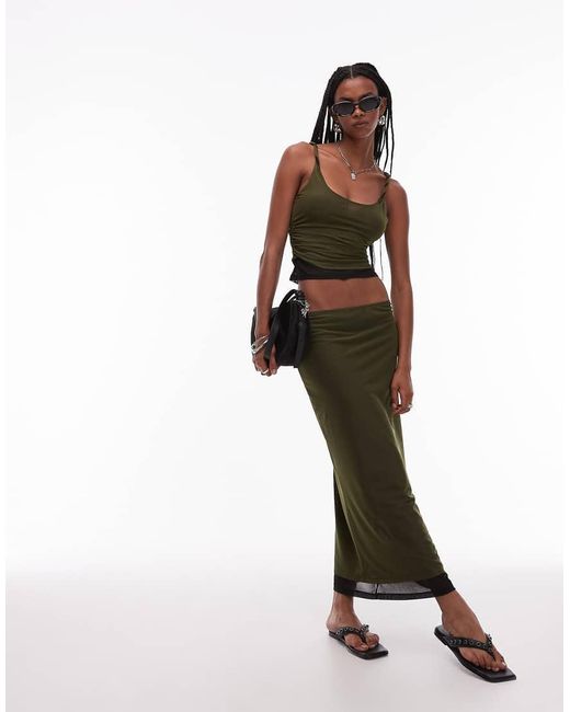 ASOS Green 90's Mesh Double Layer Maxi Skirt