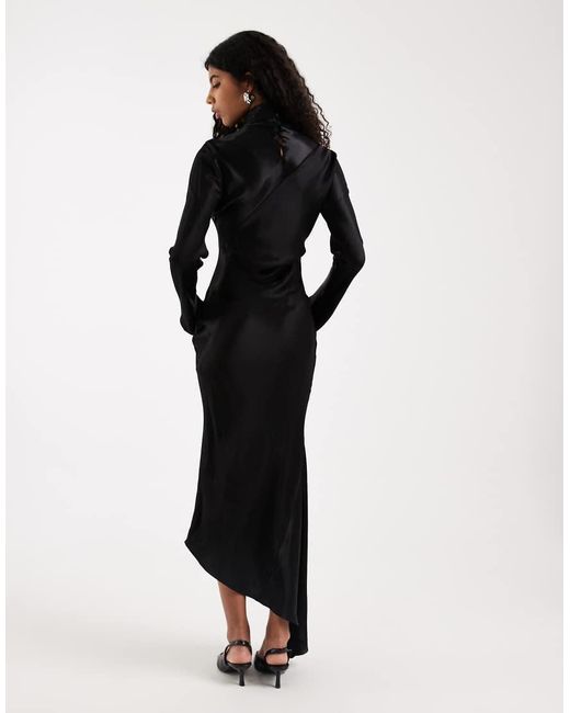 ASOS Black Bias Satin Asymmetric Hem Maxi Dress