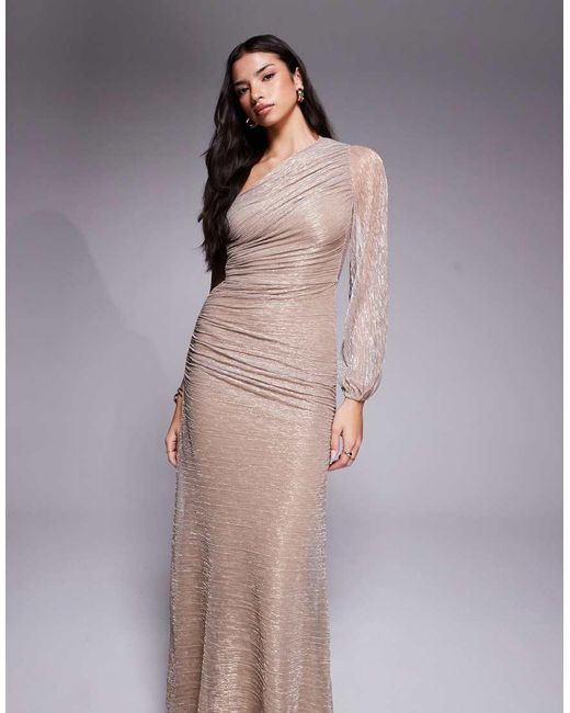 Forever New Metallic Plisse One Shoulder Ruched Maxi Dress