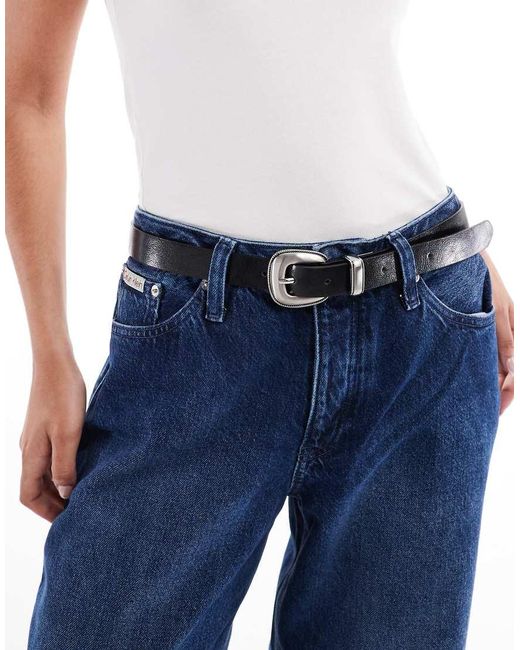 Cintura Stile Western Nera Con Fibbia di Stradivarius in Blue