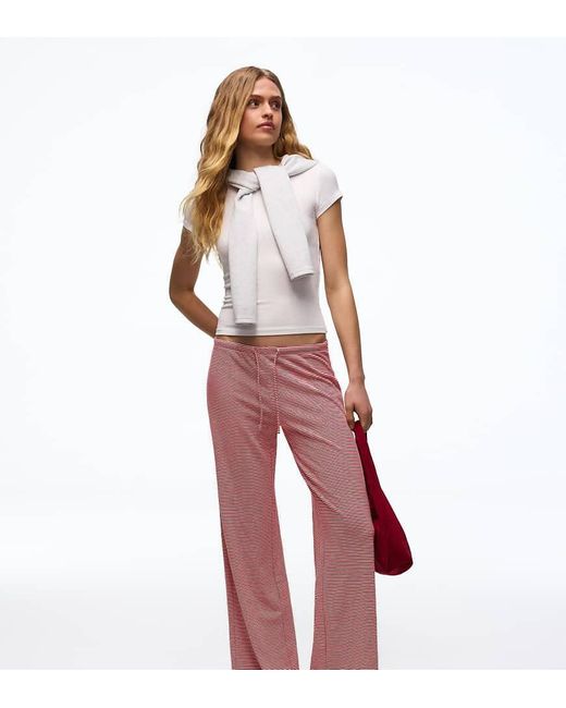 Bershka Red Petite Straight Print Trousers