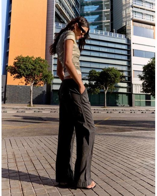 Bershka Black Straight Cargo Trousers