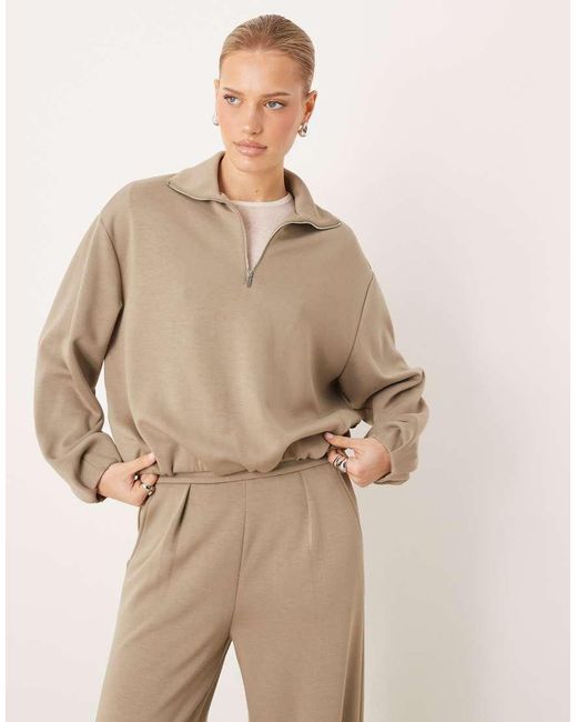 Mango Natural Guesi Quarter Zip Polo Sweatshirt Co-ord