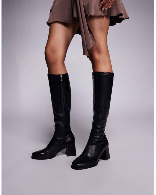 SIMMI Black Simmi London Cole Heeled Knee Boots With Block Heel