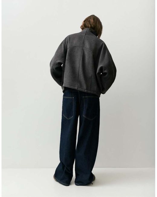Pull&Bear Gray Short Felt Texture Coat