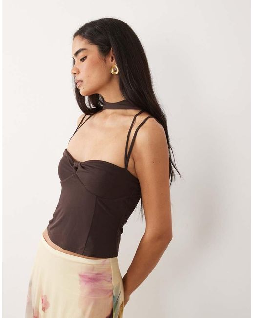 ASOS Brown Mesh Twist Front Cami Scarf Top