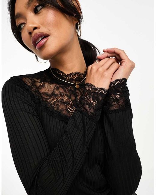 Y.A.S Black Lace Insert Long Sleeve Top