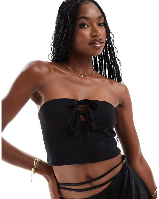 In The Style Black Exclusive Bandeau Bow Detail Top