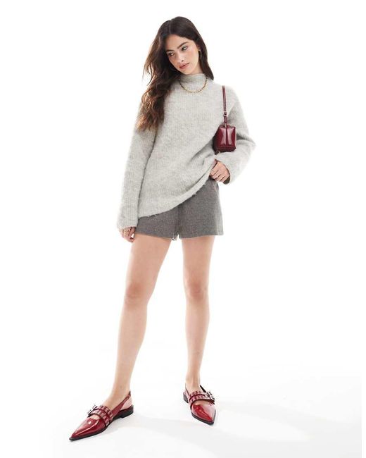 Pieces Gray Premium Longline Fluffy Knit Jumper With Wide Cuffs