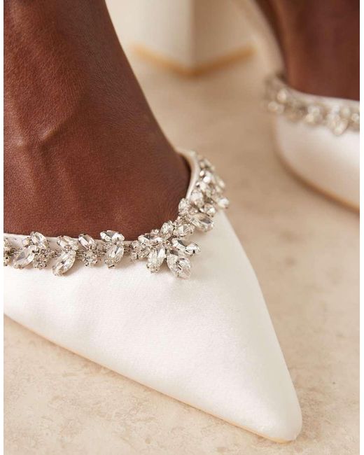 Be Mine Wide Fit Natural Bridal Rubinaa Embellished Block Heeled Shoes