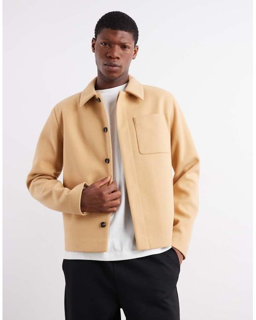 ASOS Natural Wool Look Shacket for men