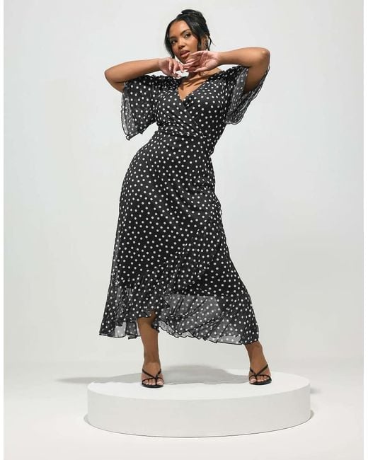 Yours Clothing Black Polka Dot Wrap Dress