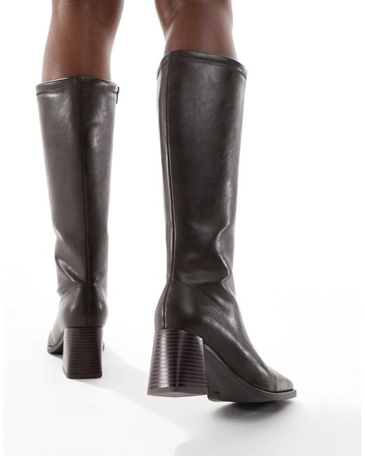 London Rebel Black Isla Block Heeled Knee Boots