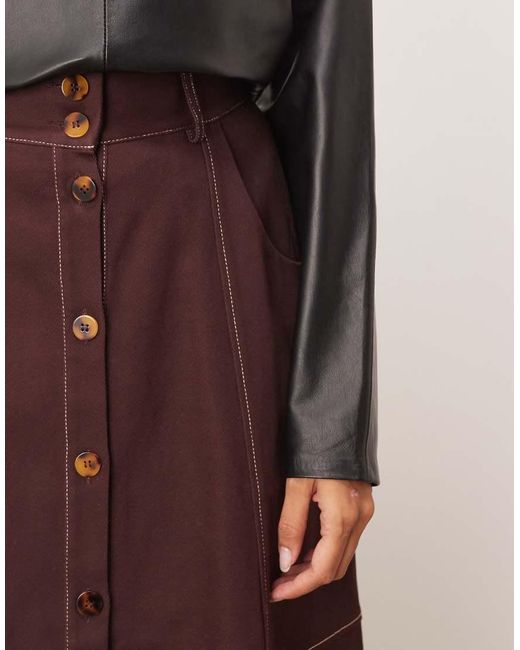 ARRANGE Red Heavy Twill Full Midi Skirt With Contrast Stitch