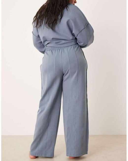 ASOS Blue Asos Design Curve Interlock Super Wide Leg jogger With Seam Detail