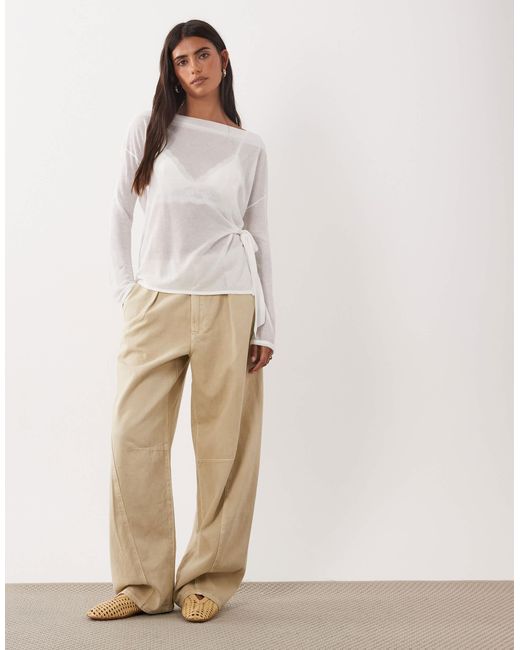Mango White Tie Side Knit Top