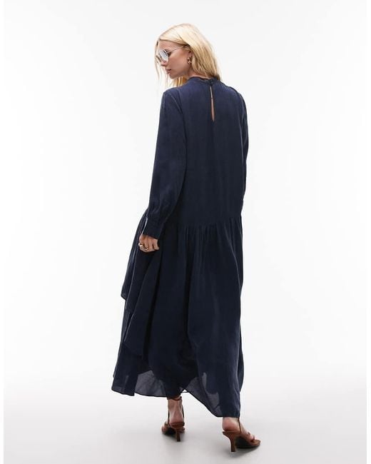 & Other Stories Blue Crepe Volume Maxi Dress With Lace Detail And Tiered Ruffles