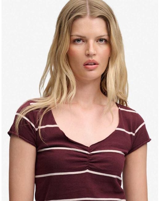 Superdry Brown Athletic Essentials Gathered Pattern Top