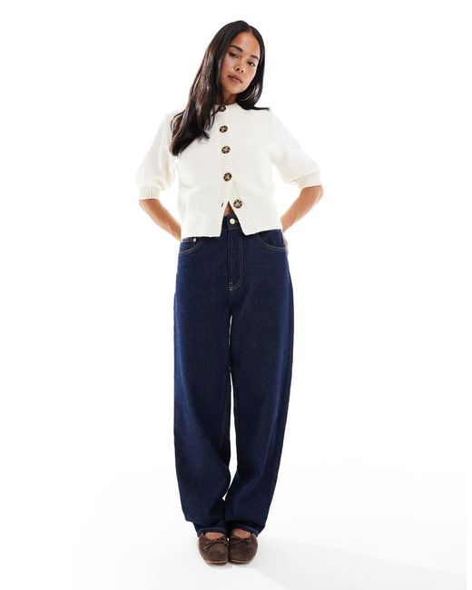 ASOS Blue Short Sleeve Waisted Crew Neck Cardigan