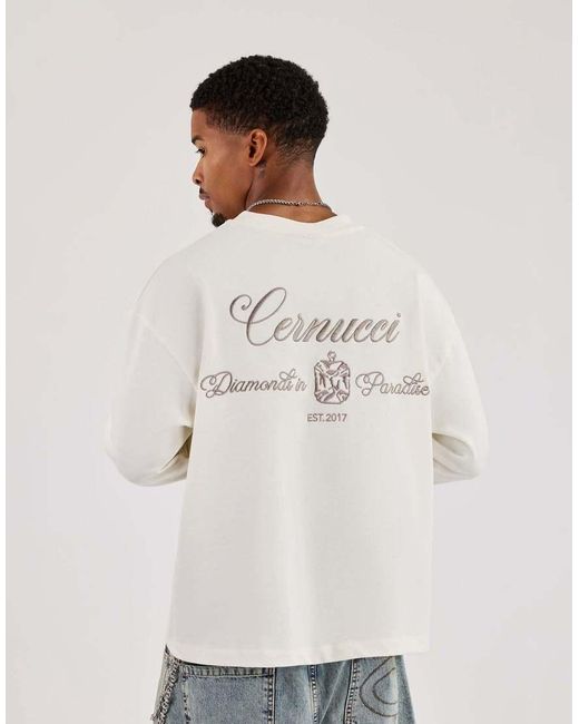 CERNUCCI Natural Long Sleeve Diamonds Boxy T-Shirt for men