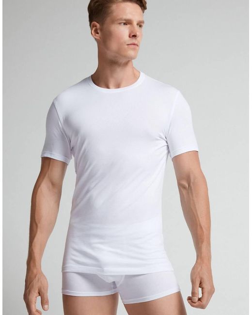 Intimissimi White Superior Stretch Cotton T-Shirt for men