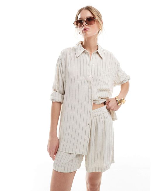 Pieces White Linen Touch Shirt Co-ord