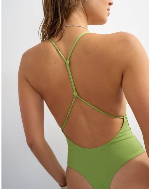 TOPSHOP Green Carlie Swimsuit With Twisted Back Detail