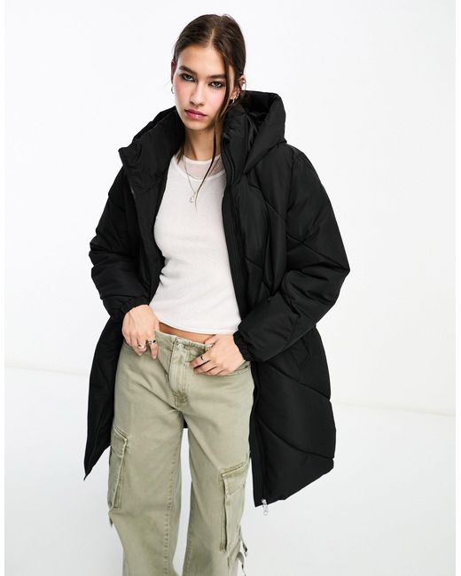 Vero Moda Black Longline Hooded Puffer Coat