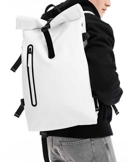 Mochila Grande Blanco Pastel Impermeable Con Detalles En Contraste Y Parte Superior Enrollable De Rains de color Black
