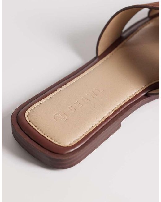 SEQWL Wide Fit Brown Storke Flat Sandals