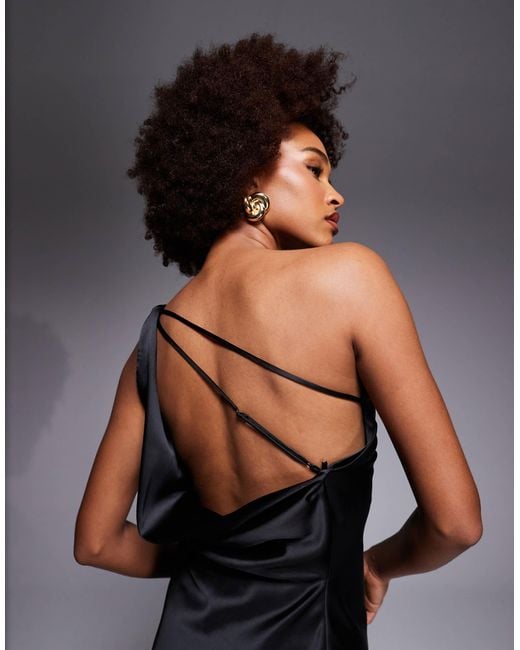 asos asymmetric one shoulder dress Rent ASOS DESIGN One Shoulder Super Draped Asymmetric Neck Cowl Back Mini  Dress In Stone main image 0