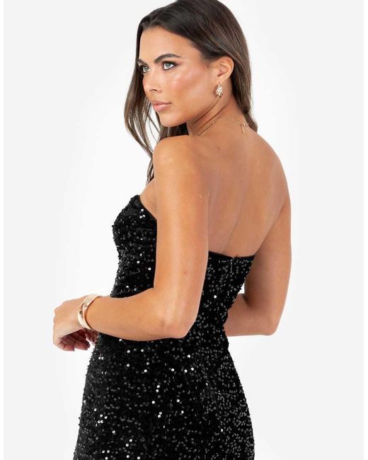 Maya Black Embellished Velvet Bandeau Maxi Dress
