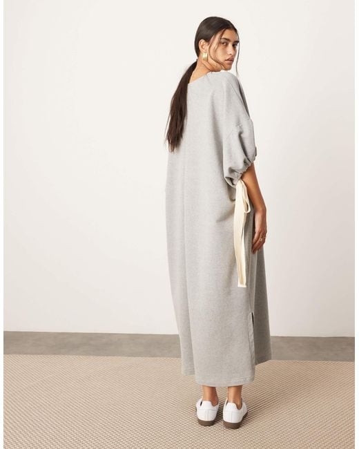 ASOS Jersey V Neck Oversized Jumper Dress With Contrast Tie Detail in Natural Lyst Australia