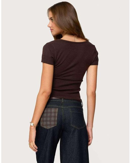 Edikted Blue Theresa V Neck Knit Top